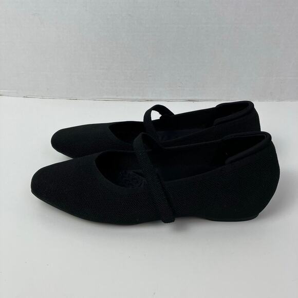 Cusolemore Sz 8.5 Square Toe Mary Jane Flats Black Knit Fabric Hidden Wedge - Picture 2 of 16